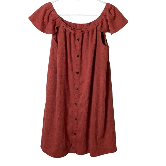 Madewell Texture & Thread Off-the-Shoulder Dress Rust Color Size Large - Picture 2 of 11